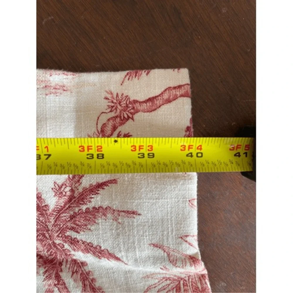 Vintage Red Toile Palm Tree Cotton Pinch Pleat Heavy Curtain‎ Panels Pair 82 In